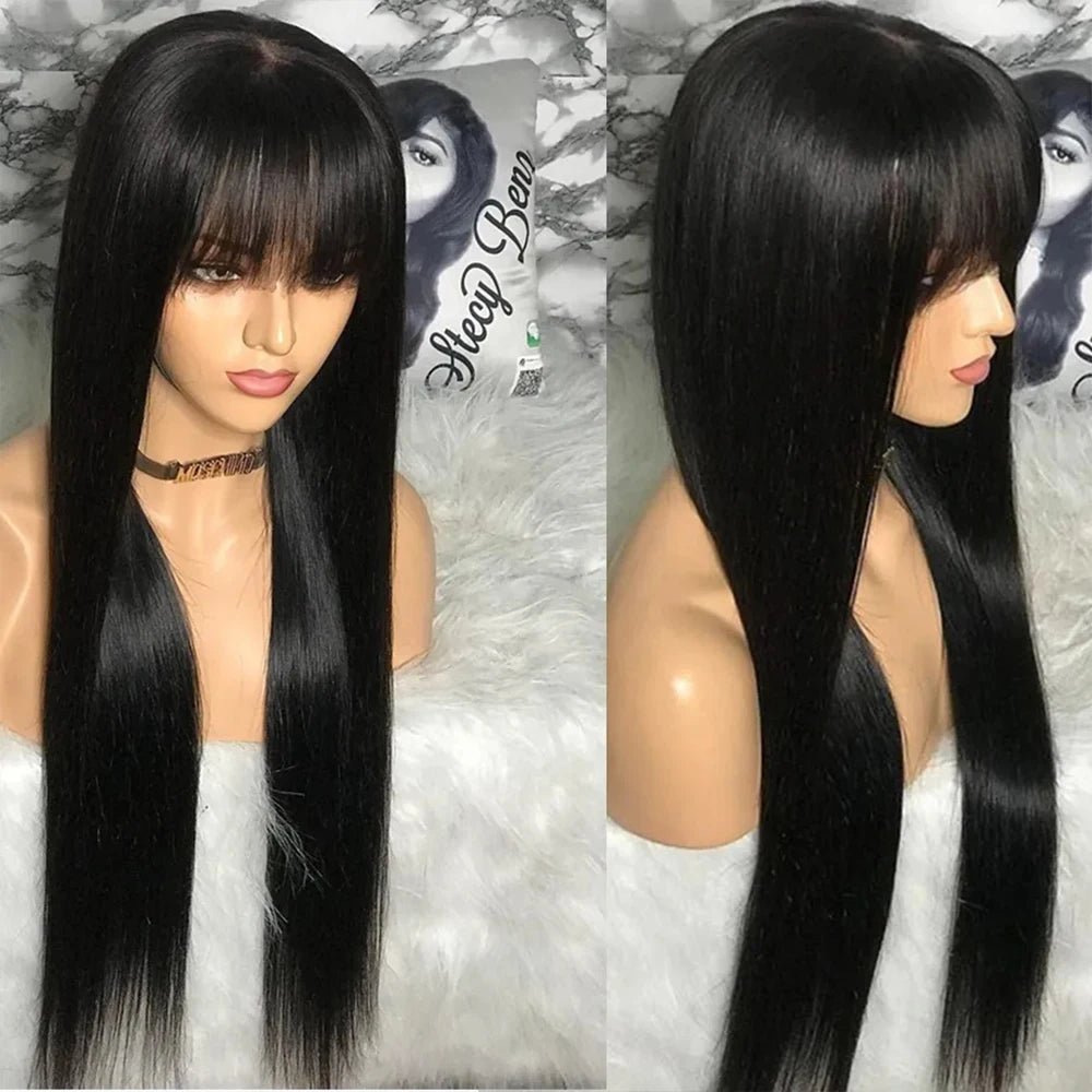 3x1 Middle Part Lace Wig Bone Straight Human Hair Wig With Bangs Cheap Wigs Full Machine Made Fringe Glueless Wigs for Women