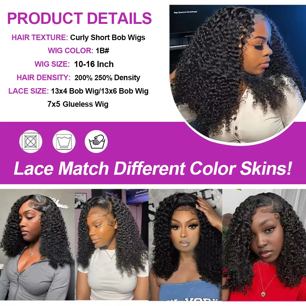 Pre Cut No Glue Water Wave 13x6 Bob Wigs Curly 7x5 Glueless Wig Human
