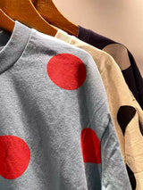 2027 Mori Girl Japanese Style Polka Dot T-Shirt for Women, Oversized Cotton Short Sleeve Casual Loose Fit Top