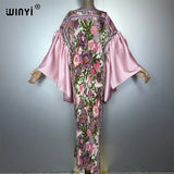 WINYI Bubble Sleeve Pleated Dress Beach Cover Up Kaftan Abaya Dubai Luxury Party Dress Long Down Muslim Woman Evening Dress