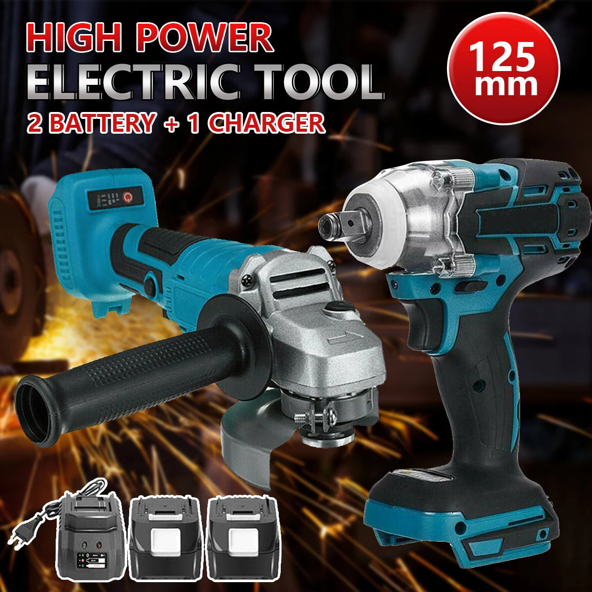 125mm Brushless Electric Angle Grinder 18V Battery Devices Combo Kit Impact Wrench for Makita Battery Power Tool Sets