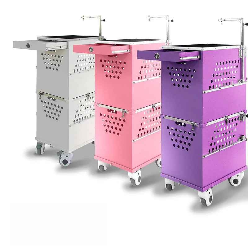 Stackable Lockable Aluminum Two Berth Double Decker Dog Show Cage Set Trolley Grooming Arm Drawer Button