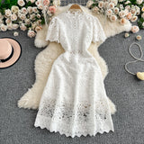 Slimming ort Sve Hollow out Waist-Cinched Hook-Design Dres Women's Faionable New Arrival Spring Summer Korean Sle
