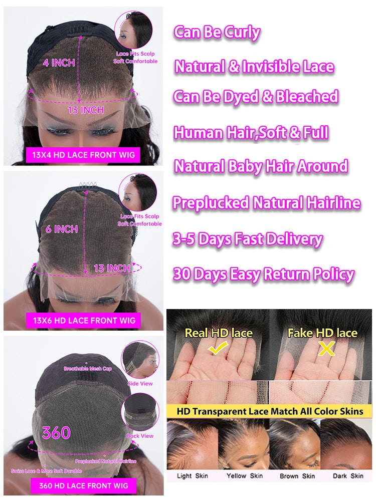 13x4 HD Water Wave Human Hair Wig 40 Inches Pre Plucked Lace Frontal Wig