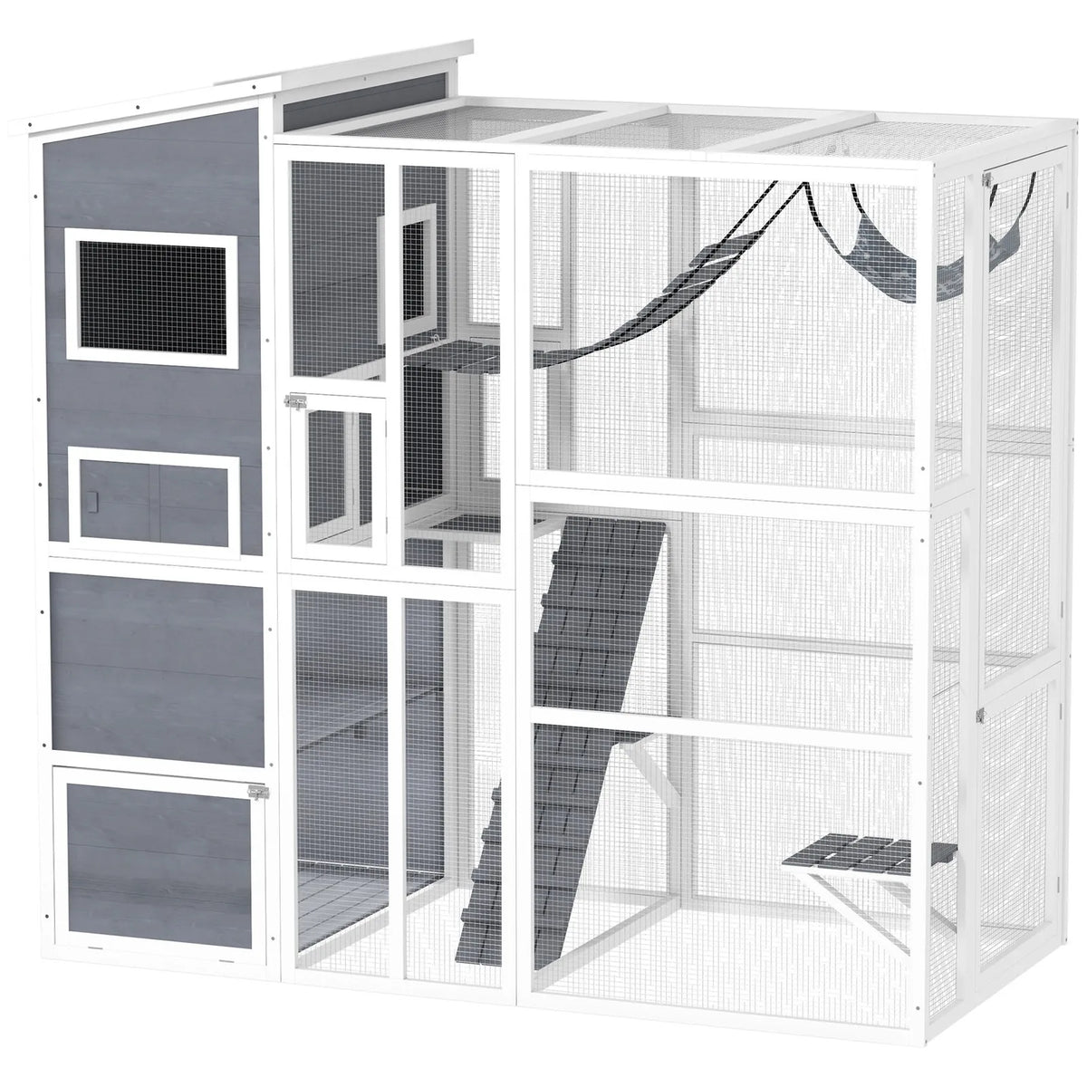 Large Catio Outdoor Cat Enclosure for 2-3 Cats 76" x 36" x 68" Gray