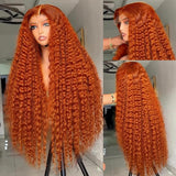 Deep Wave 40 Inch Ginger Orange Vietnamese 13x6 Lace Front Wigs Original