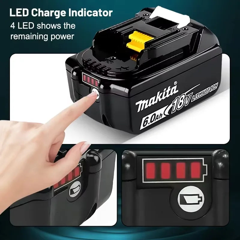 2026 100% Makita BL1860 BL1850B BL1850 BL1840 BL1830 Screwdriver Battery Charger 18v 6Ah/5Ah Replacement Power Tool Batteries.