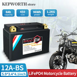 12A-BS ‎LiFePO4 Motorcycle Battery 12V 8Ah 450cca Powersports Battery Replacement for YTX12A-BS, ‎BT12A-BS, TR 78-1320, ATX12A