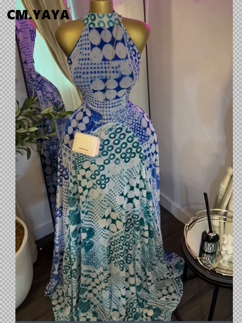 GLCMYAYA 2026 New Women O-neck Sleeveless Floral Print Mermaid Maxi Dress Evening Birthday Beach Sexy Night Party Long Dresses