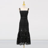 VGH Solid Elegant Spliced Hollow Out Dress for Women Square Collar Sleeveless Patchwork Sashes High Waist Bodycon Dresses Female