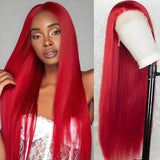 40 Inch Bone Straight Hot Red Wig 13x6 5x5 Hd Lace Front Wigs Human Hair 250% Brazilian Red Straight Lace Front Wig For Women