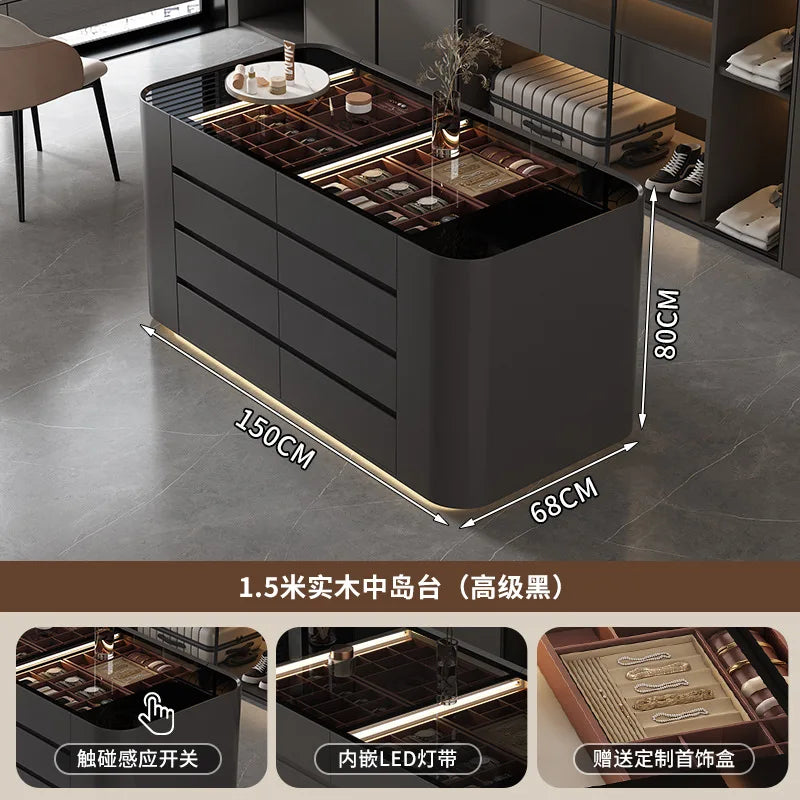 Simple clothing store cloakroom island cabinet drawer storage cabinet solid wood multi-layer studio jewelry display cabinet