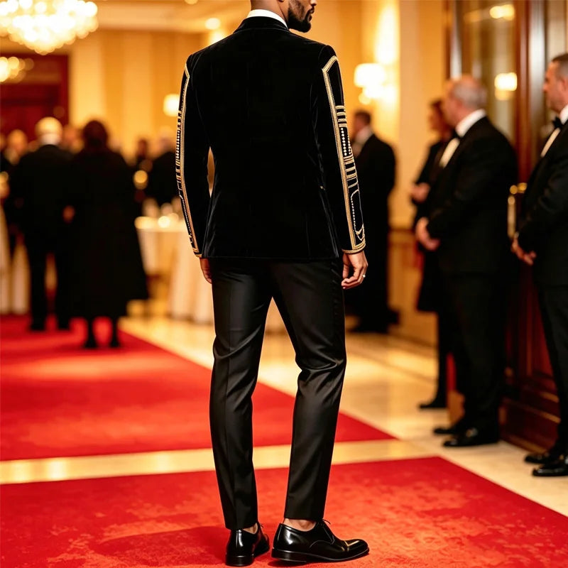 Men African Inspired Multicolor Sequin Blazer Shawl Lapel Gold Geometric Pattern Slim Fit Jacket Wedding Groom Tuxedo For Party Prom