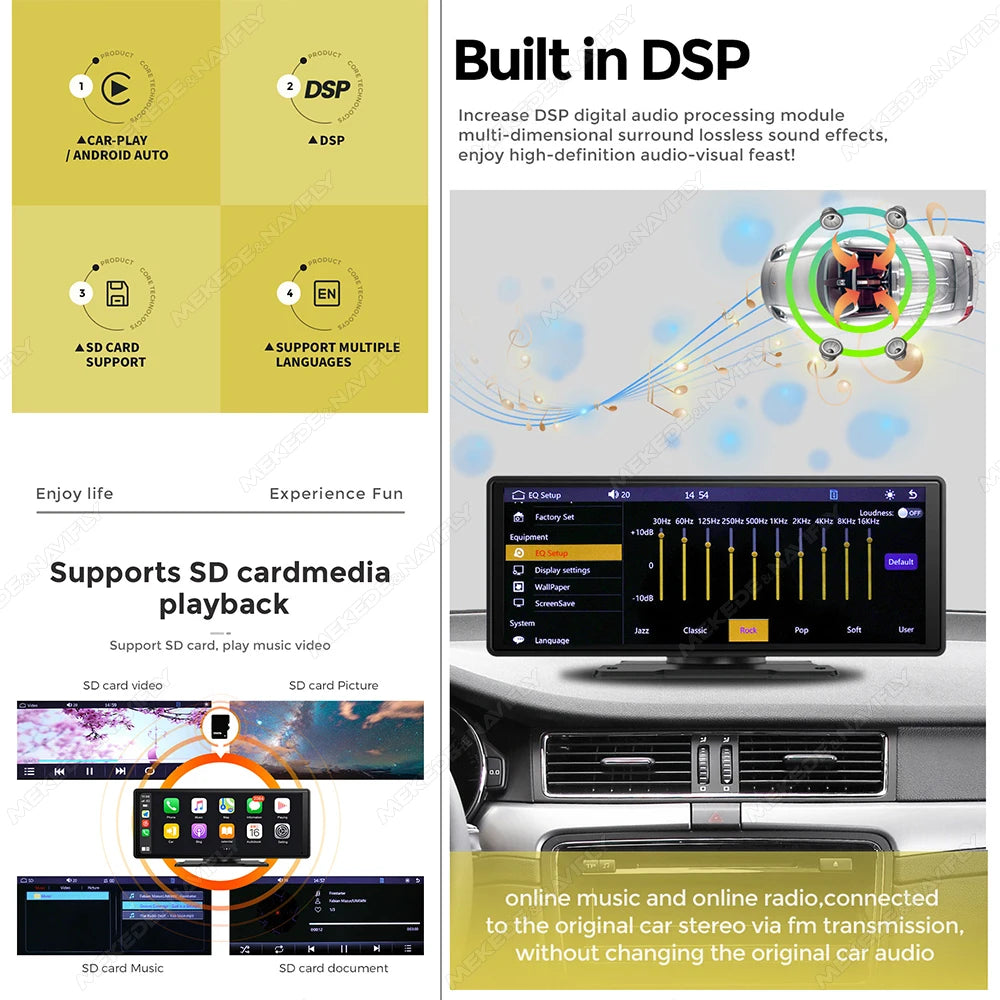 MEKEDE Central Control 10.26 Inch Universal Multimedia Player Carplay Android Auto Car Radio Touch Screen Navigation WIFI FM AUX