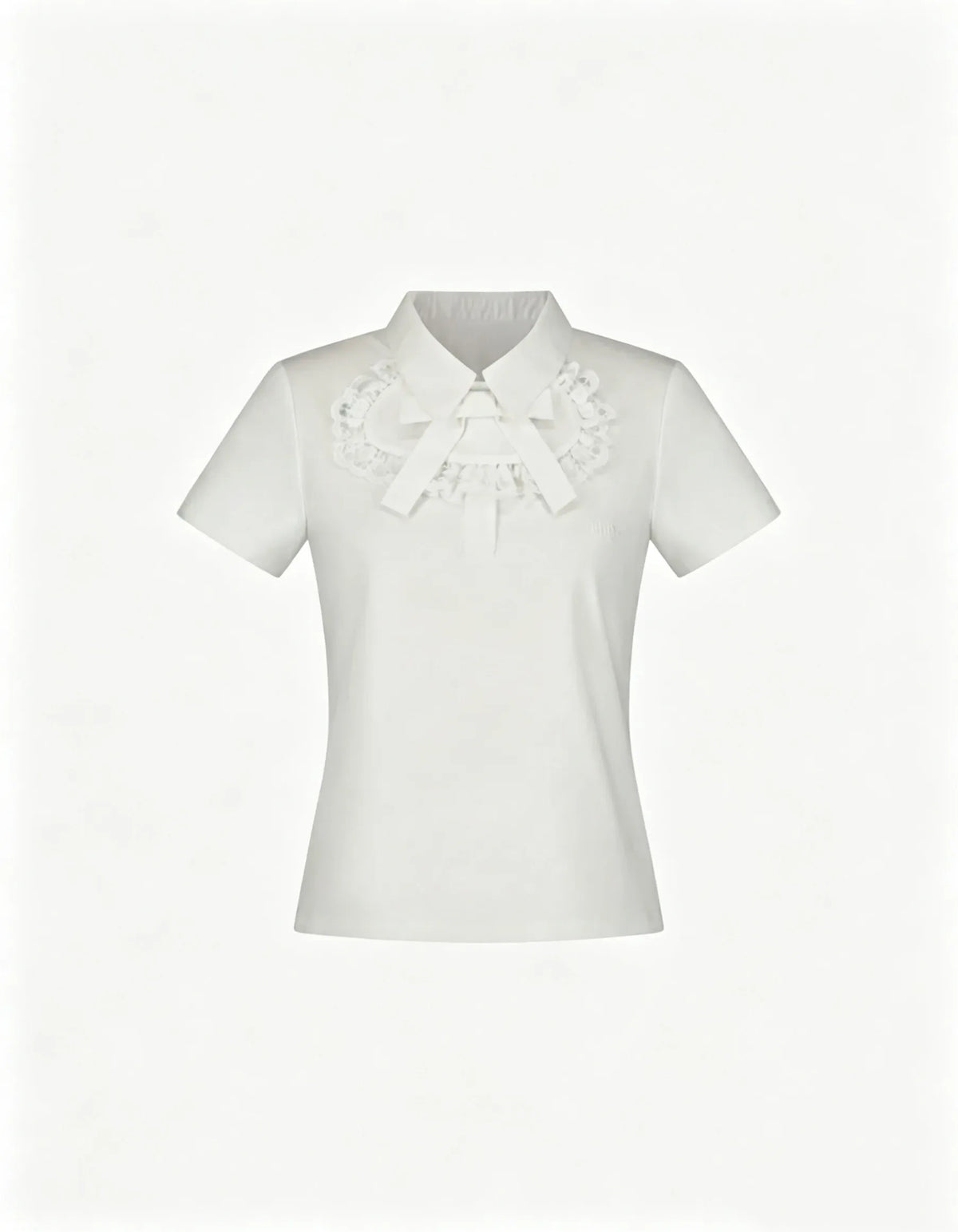 Japanese Style Lapel Lace Bows Short-sleeved T-shirt Elegant and Exquisite Slimming Look Black T Shirt for Women Summer Tshirt
