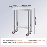 SucceBuy Stainless Steel Kitchen Worktable shelves Commercial Work Bench Table with Caster Wheels for Home Restaurant Storage