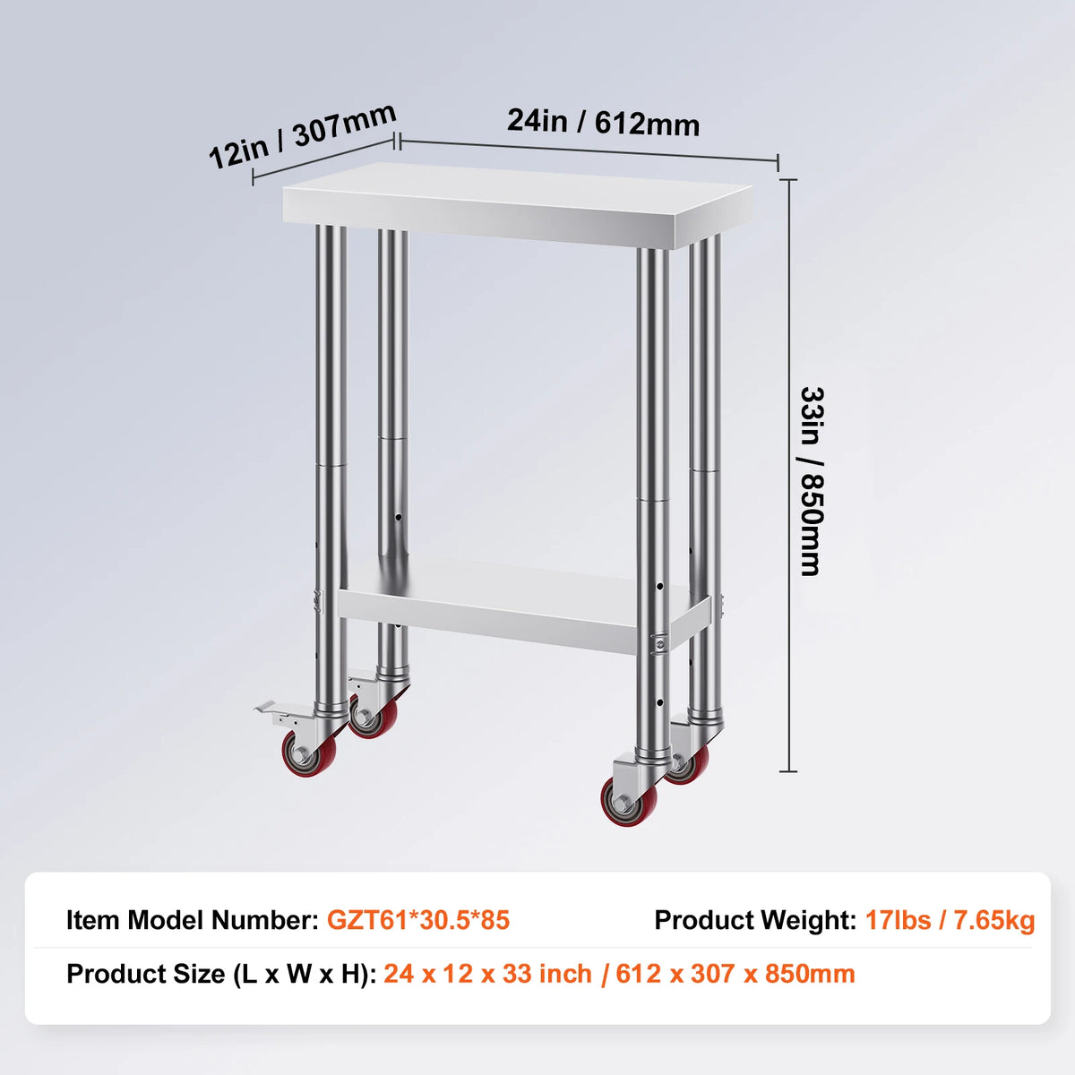 SucceBuy Stainless Steel Kitchen Worktable shelves Commercial Work Bench Table with Caster Wheels for Home Restaurant Storage