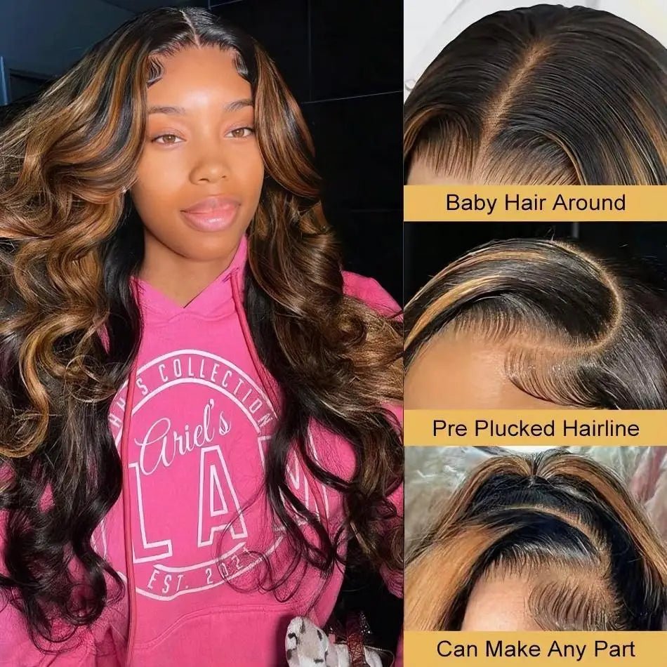 1b30 Black Brown Lace Front 13x4 Body Wave Wigs P427 Highlight Ombre