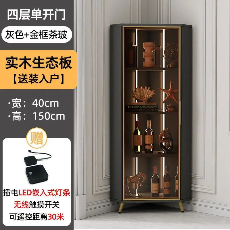 Corner Cabinet with Light Solid Wood Living Room Corner Corner Cabinet Display Bookcase Storage Triangle Cabinet Dining