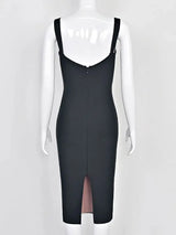 BEAUKEY Sexy Vintage Black Bandage Dress 2025 For Women Summer Draped Spaghetti Split Contrast Bodycon Dress XL Paded Vestido