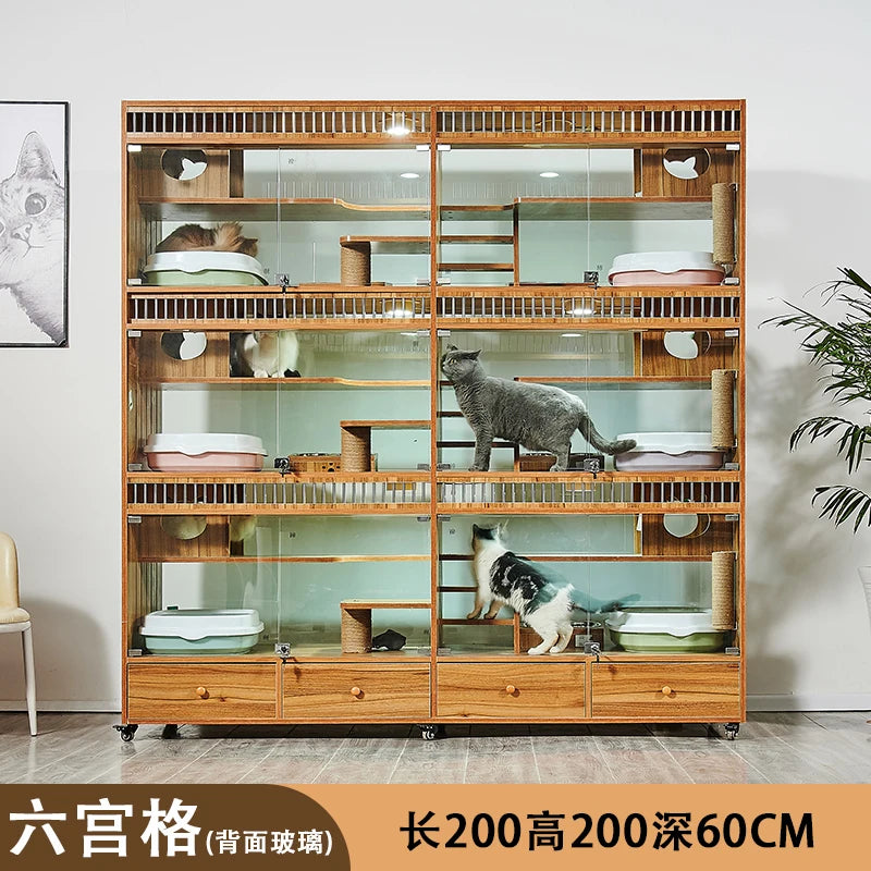 Cat cage villa solid wood foster cat breeding cage pet store window glass