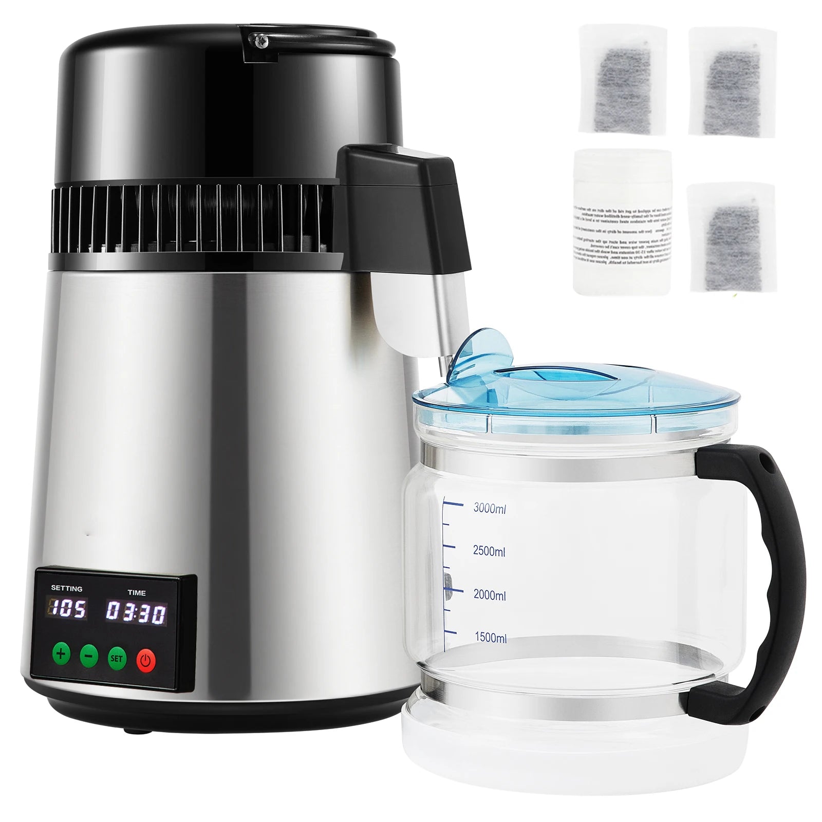 SucceBuy 4L Water Distiller Purifier Filter 1 L/H Distilling Speed Dispenser Drinking Bottle Softener Touch Screen Home Use