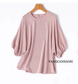 26MM Heavy Weight 93% Natural Mulberry Silk Elastic Wrinkled Round Neck Batwing Half Sleeve Women's Casual Solid Color T-shirt
