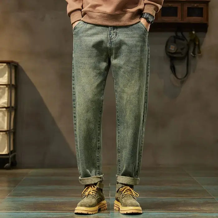 2026 Spring Men's Retro Harem Denim Jeans Loose Fit Harajuku Straight Pants Solid Color Comfortable Versatile Fashion Trousers