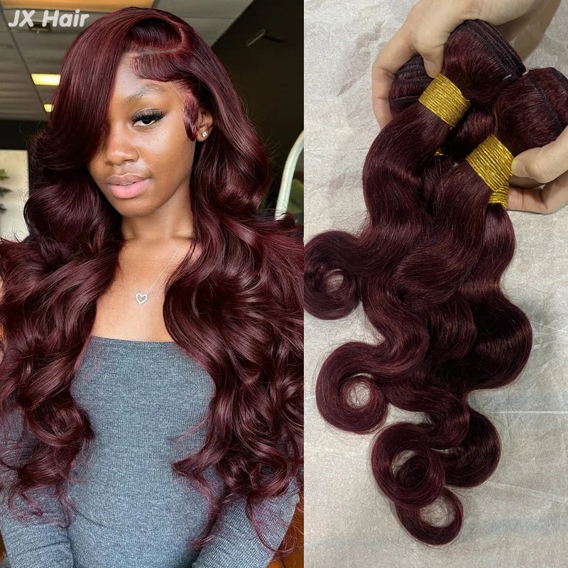 Ridisi 99j Burgundy Body Wave Human Hair Bundles Brazilian Wavy 3/4 Bundles Human Hair Colored Wind Red Hair Bundles