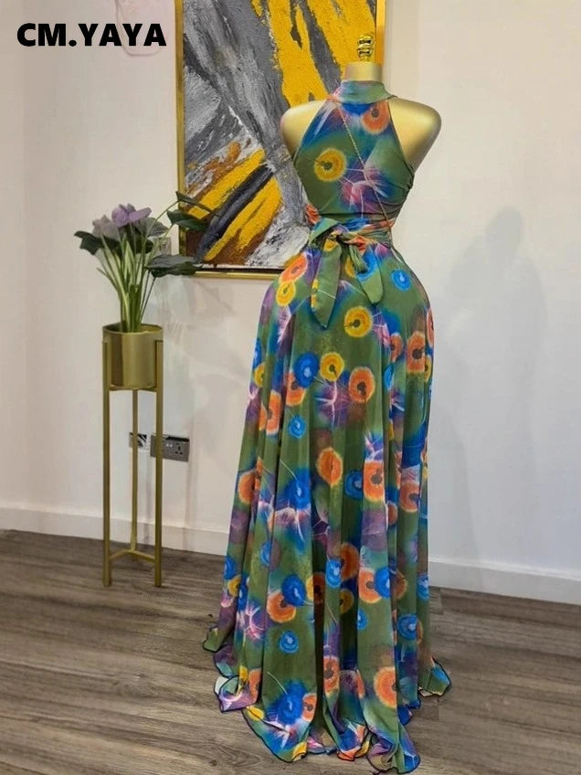 GLCMYAYA 2026 New Women O-neck Sleeveless Floral Print Mermaid Maxi Dress Evening Birthday Beach Sexy Night Party Long Dresses