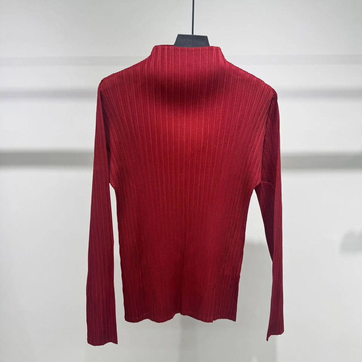 Miyake Pleated Half-High Collar Long Sleeve T-Shirt 2026 New Simple Casual Fashion Base Shirt Stretchy Women's Lightweight Top