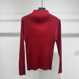 Miyake Pleated Half-High Collar Long Sleeve T-Shirt 2026 New Simple Casual Fashion Base Shirt Stretchy Women's Lightweight Top
