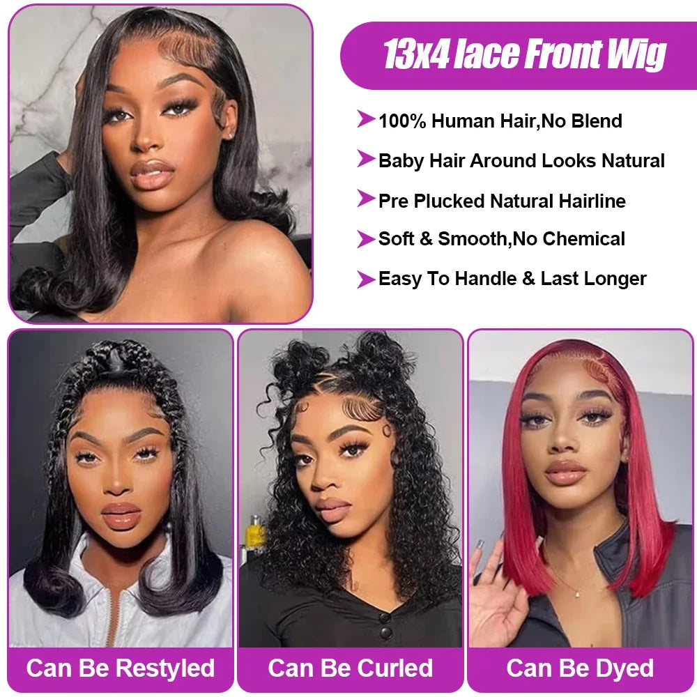 250% Density 13x4 13x6 HD Lace Front Human Hair Wigs For Women Brazilian Straight Short Bob Glueless Wigs 7x5 Lace Frontal Wigs