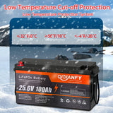 Qidianfy 25.6V 100Ah LiFePO4 Battery Built-in 100A BMS 2560Wh Rechargeable Lithium Iron Phosphate Battery for RV Solar Off-grid Storage