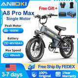 Aniioki ebike 60ah electric bike 1600W Motor Electric Bicycles for Adults aniioki a8 pro max 20"*4" Fat Tires 49km/h