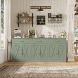 71 Large Sideboard Buffet Cabinet with Storage, 3 Drawers, Green, Ideal for Kitchen, Dining, and Living Rooms