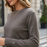 Women's Fashionable Wool Blend Sweater, Long-Sleeved with a Round Neck, Suitable for Business Casual Occasions, Trendy and Stylish.