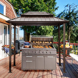 8x5FT Hardtop Grill Gazebo,  Metal Grill Canopy with Galvanized Steel Double Roof for Patio Lawn Patio Backyard Deck, Brown