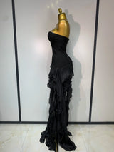 Women Sexy Strapless Ruffles Black Bandage Dresses 2026 New Nightclub Eveing Party Dress Celebrate Birthday Cocktail Clothing