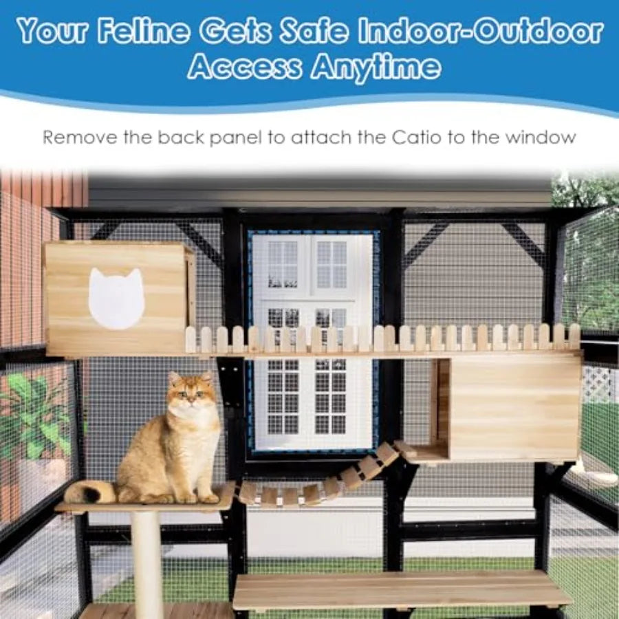 Large Catio Outdoor Cat Enclosure Window 73 H Walk-in Cat House Kitty Cage for Multiple Indoor Outdoor Cats Outside Patio with