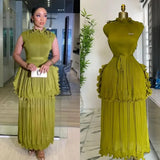 Miyake Pleated Ruffle Collar Dress with Temperament, Solid Color Sleeveless Ball, Elegant Plus Size Long Dress, 2025 Summer