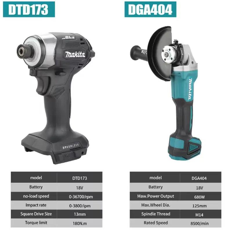 2026 Makita DTD173/DGA404 18V Brushless Cordless Impact Driver & Angle Grinder Rechargeable Power Tool Set