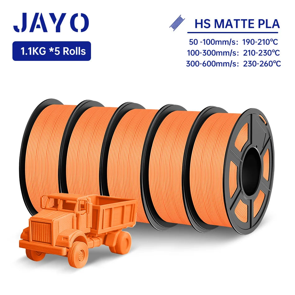 JAYO PLA Classic 3D Filament 1.75mm High Speed Matte PLA 3D Printer Filament Neatly Wound 3D Printing Materials 5Rolls/set