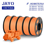 JAYO PLA Classic 3D Filament 1.75mm High Speed Matte PLA 3D Printer Filament Neatly Wound 3D Printing Materials 5Rolls/set