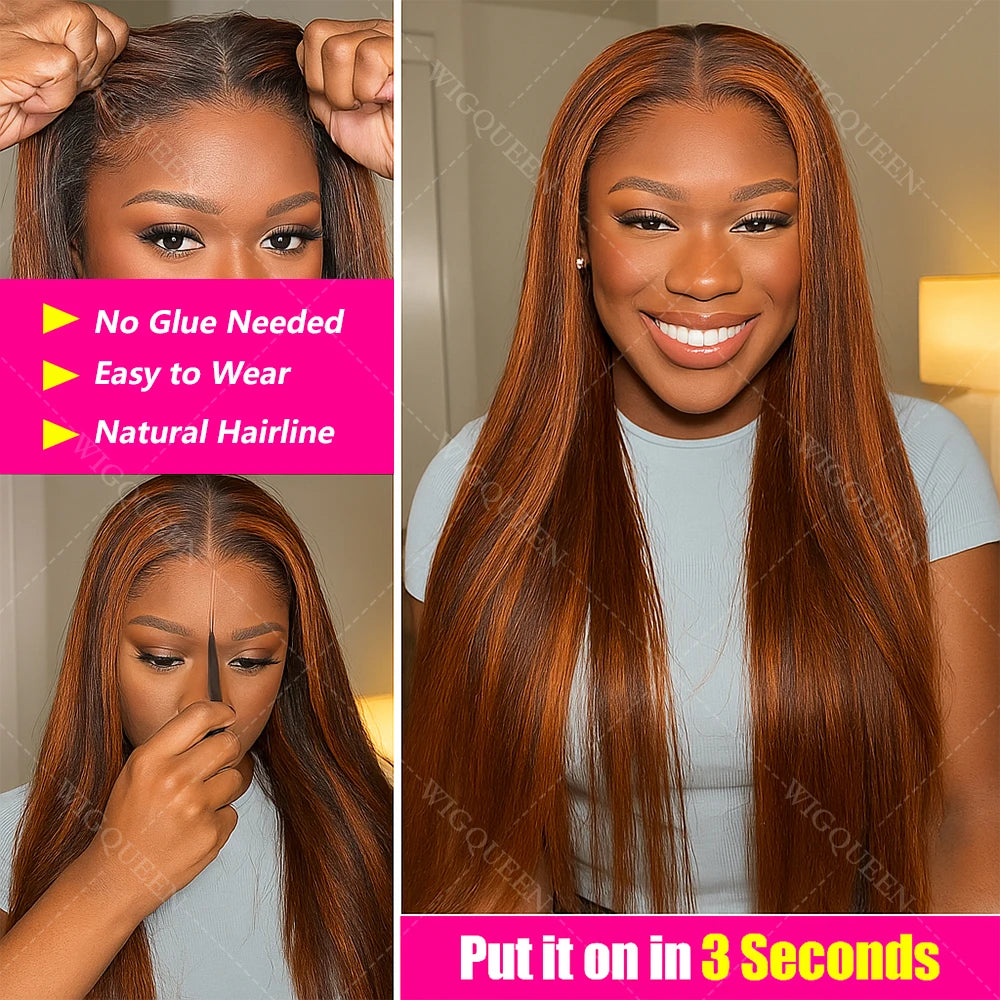 #4/350 Brown Mix Ginger Colored Skunk Stripe 5x5 Lace Front Glueless