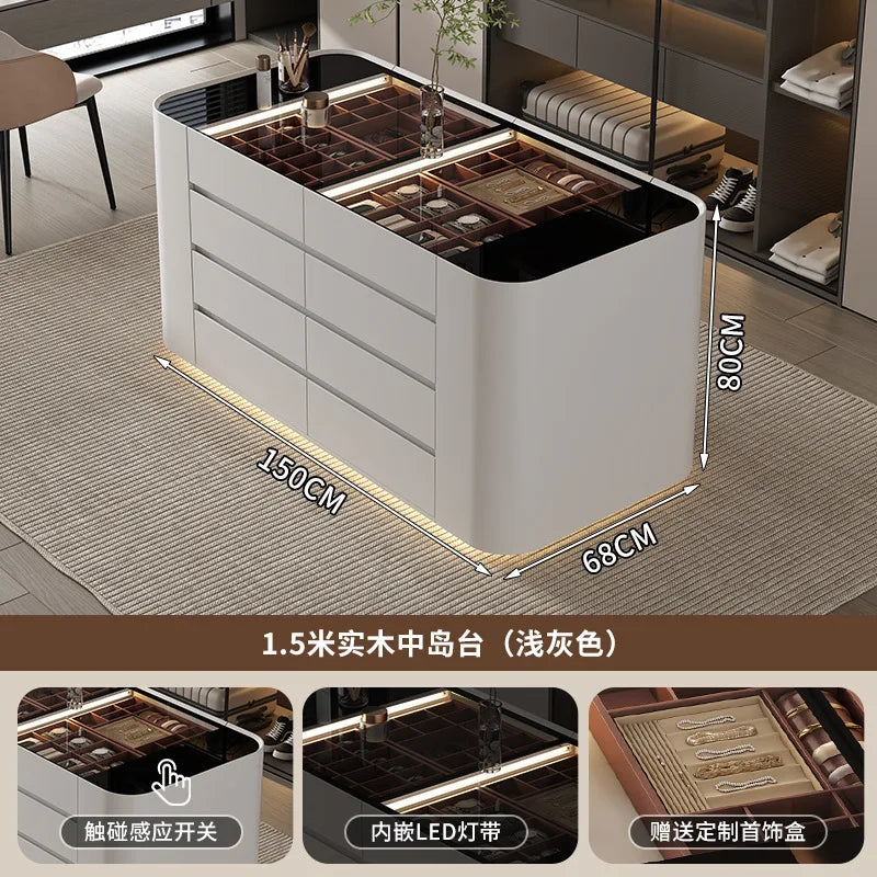 Simple clothing store cloakroom island cabinet drawer storage cabinet solid wood multi-layer studio jewelry display cabinet