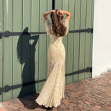 Suninbox Summer Elegant Floral Lace V-Neck Dress Ruffle Sleeve Tie Front Long Dress Garden Party Wedding Guest women