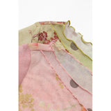 ELFSACK Women's Oriental Asymmetrical T-shirt with Floral Polka Dot Print, Lightweight Long Sleeve Patchwork Tee for Summer