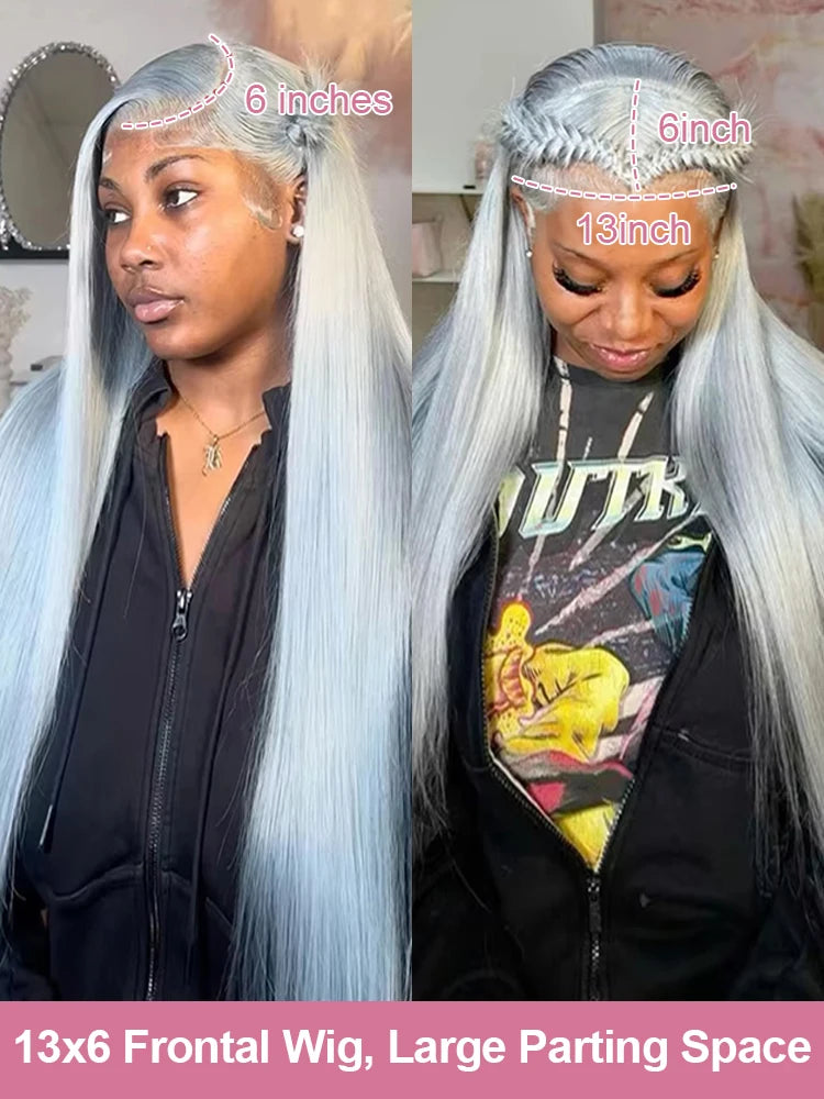 40 42 Inch Silver Grey Colored Bone Straight Lace Front Human Hair Wigs Silky Hair HD Transparent 13x6 13x4 Lace Frontal Wigs For Women Brazilian Real Virgin Hair Wigs Pre Plucked 250% Density High Quality