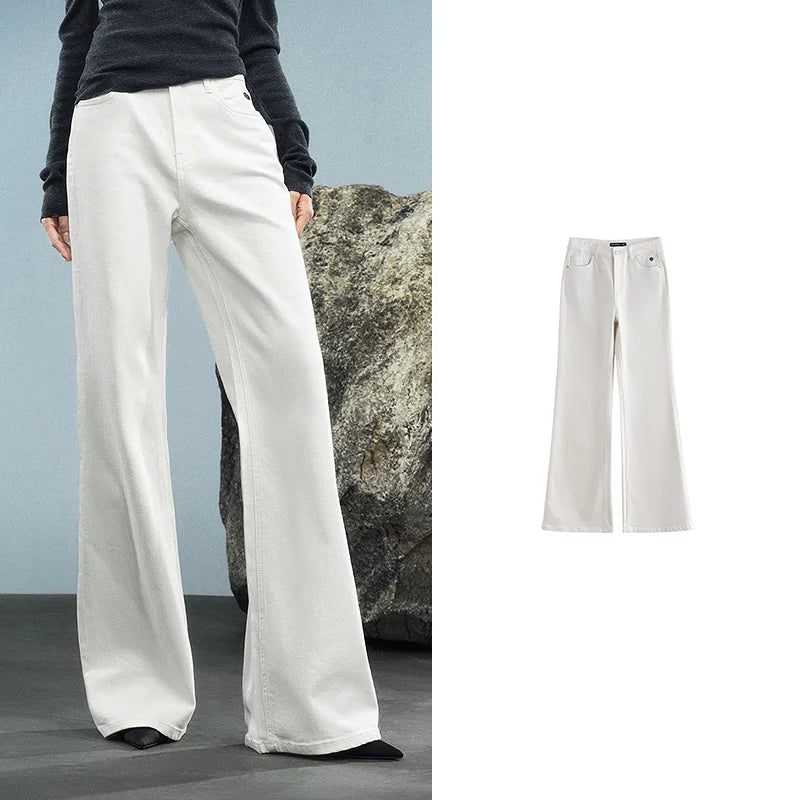 TOYOUTH Women Denim Jeans 2025 Autumn New Retro Lycra Micro Flare Pant
